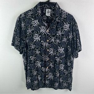 Kennington Mens Hawaiian Shirt Medium Black Purple Floral Short Sleeve Button Up